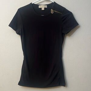 Michael Kors Black Short Sleeve Tee with Gold Zip Accent